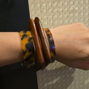 Leopard Print and Wood Bangle Set